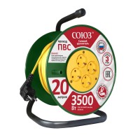 Удлинитель на катушке 20 м 4 гнезда 3500Вт б/з Союз 481S-3502
