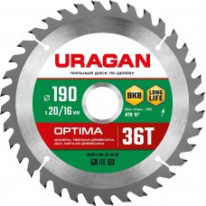 Диск пильный по дереву 190*20/16 мм 36Т Uragan 36801-190-20-36