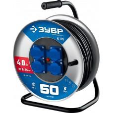 Удлинитель на катушке 50 м 4 гнезда ЗУБР 4000Вт IP 44 55079-50