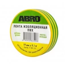 Изолента ПВХ 19 мм 9,1 м желто зеленая Abro ET-900-10-R